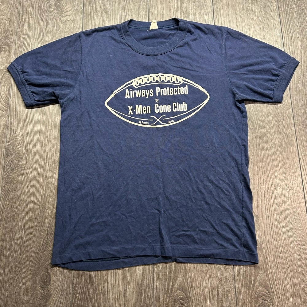 Vintage 80s St Francis Xavier X-Men Football T-Shirt Navy Blue Medium 50/50
